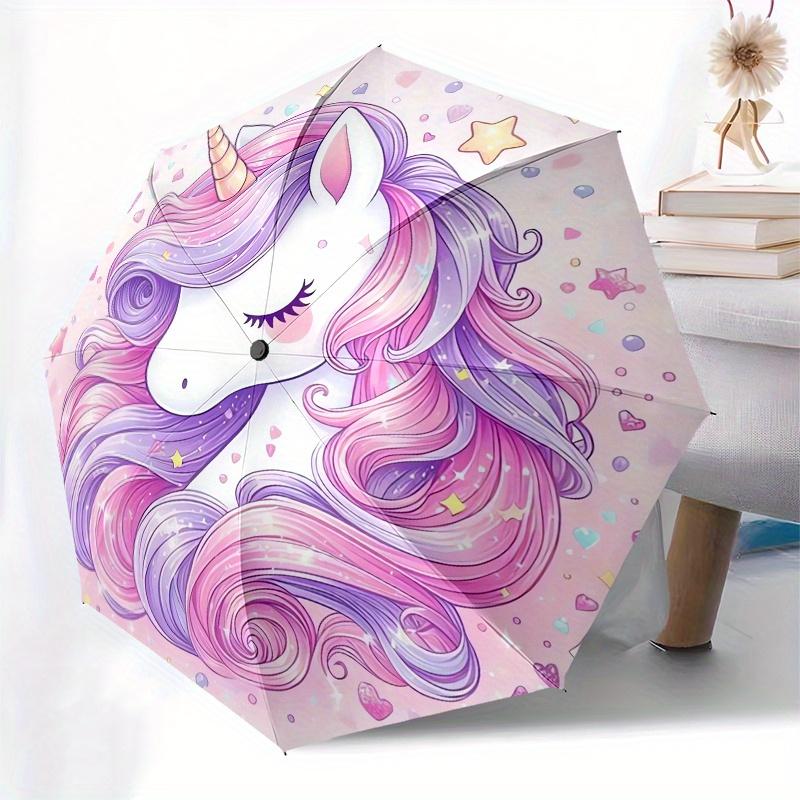 Unicorn Fantasy Automatic Folding Umbrella 8 Ribs, Durable Iron Frame, Bright Color Pattern Compact Travel Umbrella, Suitable for Outdoor,