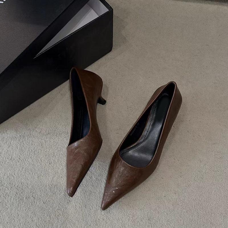 Fashion Temperament Woman Pumps Pointed Toe Thin Low Heels Elegant Party Female Shoes Solid Color Fashion Soft Leather Heels for Women