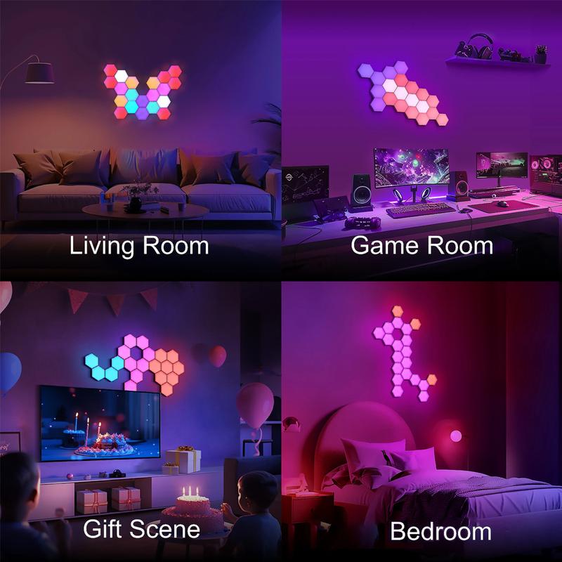 Умный RGB-настенный светильник-шестиугольник, USB, меняющий цвет, ночник с подсветкой, режим DIY, синхронизация с музыкальным ритмом, управление через приложение для игровой комнаты, спальни