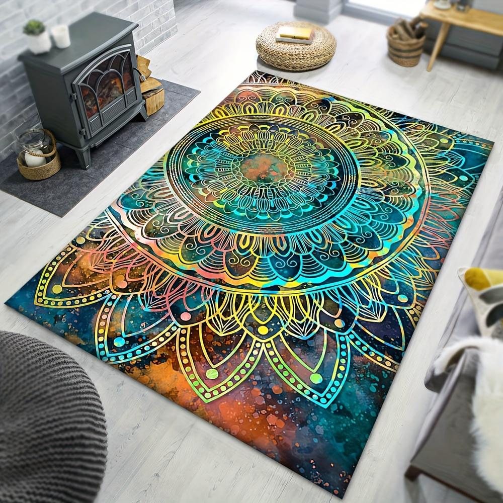 1pc Bohemia Mandala Pattern Carpet, Area Rug For Living Room Bedroom Room Bed Chair Non-slip Outdoor Camping Rug Floor Mat Home Room Decorat