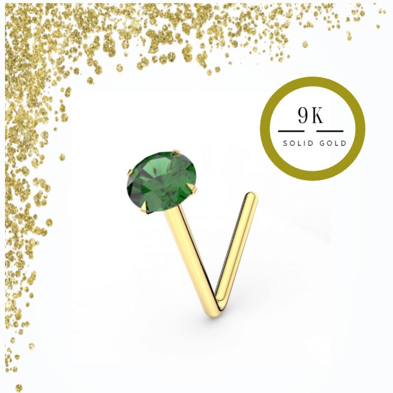 KODY PIERCING 9K Gold Emerald Jeweled Nose Stud - Quality Piercing