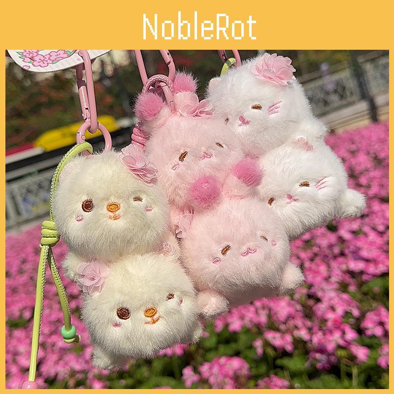 Sakura Season Cat Bear Rabbit Animal Plush Keychain With Hanging Strap For Bag Decor
