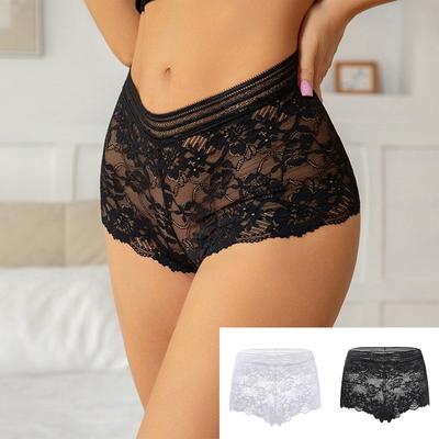 Женское кружевное нижнее белье, тонкое, с эффектом лифтинга бедер, дышащее, с цветочным узором, со средней посадкой, трусы-шортики