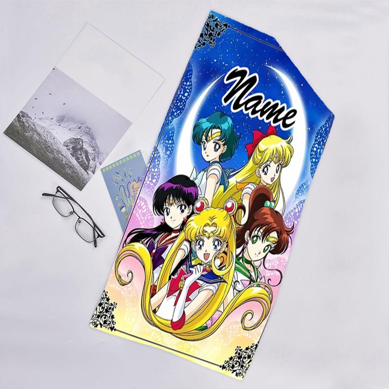 1pc Sailor Moon 2 Beach Towel with Custom Name, Beach/Swimming/Bath/Picnic/Camping Towel, Suitable for Seaside Beaches