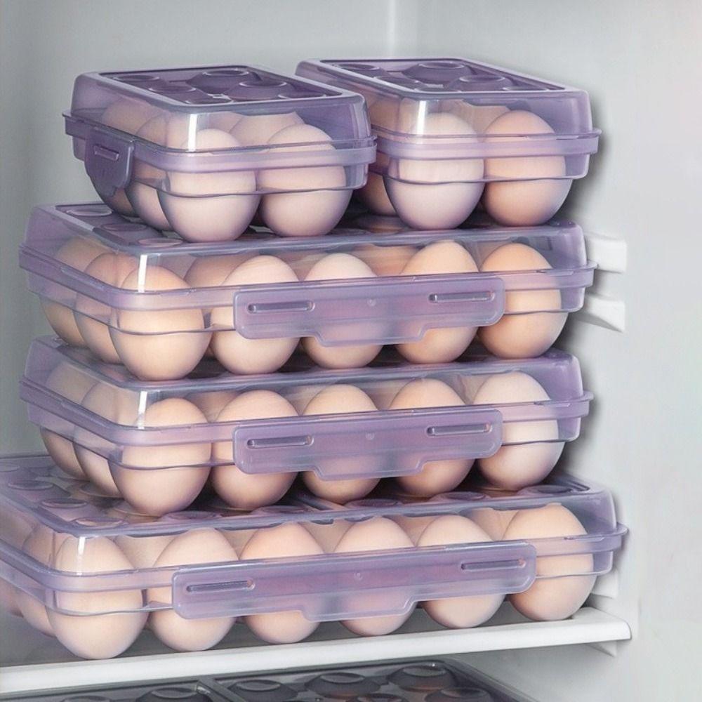 Plastic Egg Storage Box 6/15/24 Grids Space Saving Refrigerator Egg Organizer with Lid Anti-collision Egg Protector for Kitchen