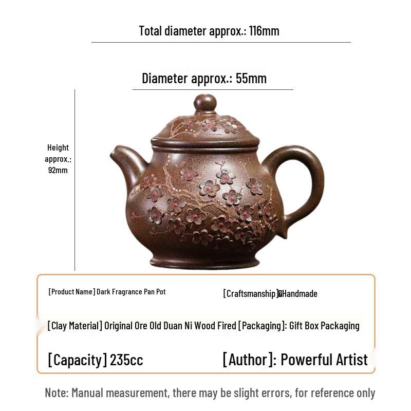 Genuine Handmade Yixing Purple Clay Teapot: Original Ore Old Duan Ni, Wood-Fired, Dark Fragrance, Drip-Proof, with Patina Finish.