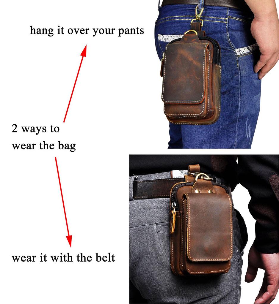 Real Leather Men Casual Design Small Waist Bag Cowhide Fashion Hook Bum Bag Waist Belt Pack 6" Phone Pouch