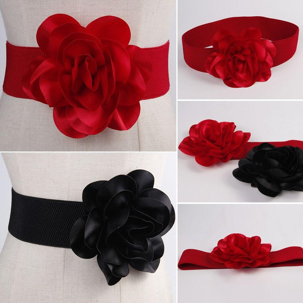 Dress Coat Casual Wide Elastic Belt Ladies Dress Cummerbands Large Flowers Waistband Waist Band