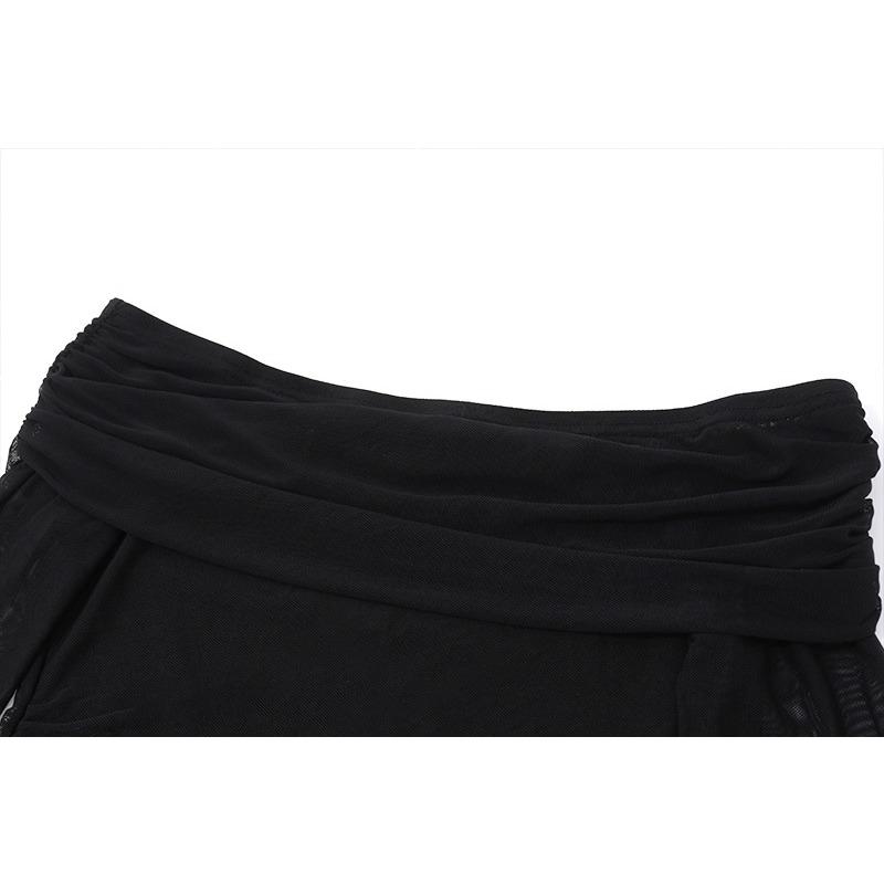 Women's Spring Sexy Pure Lust One Shoulder Mesh Splicing Long Sleeve Hollow Dresses