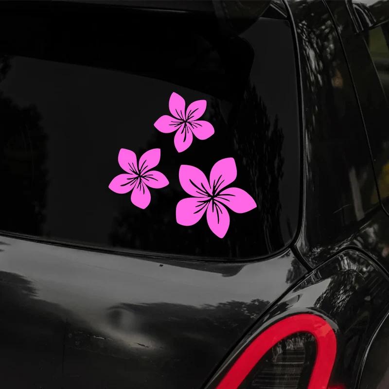 3Pcs Various Colors Pretty Flower Car Decals For Auto Rear Window Bumper Body Helmet Cover Scratches Water-Repellent Blossom Decals