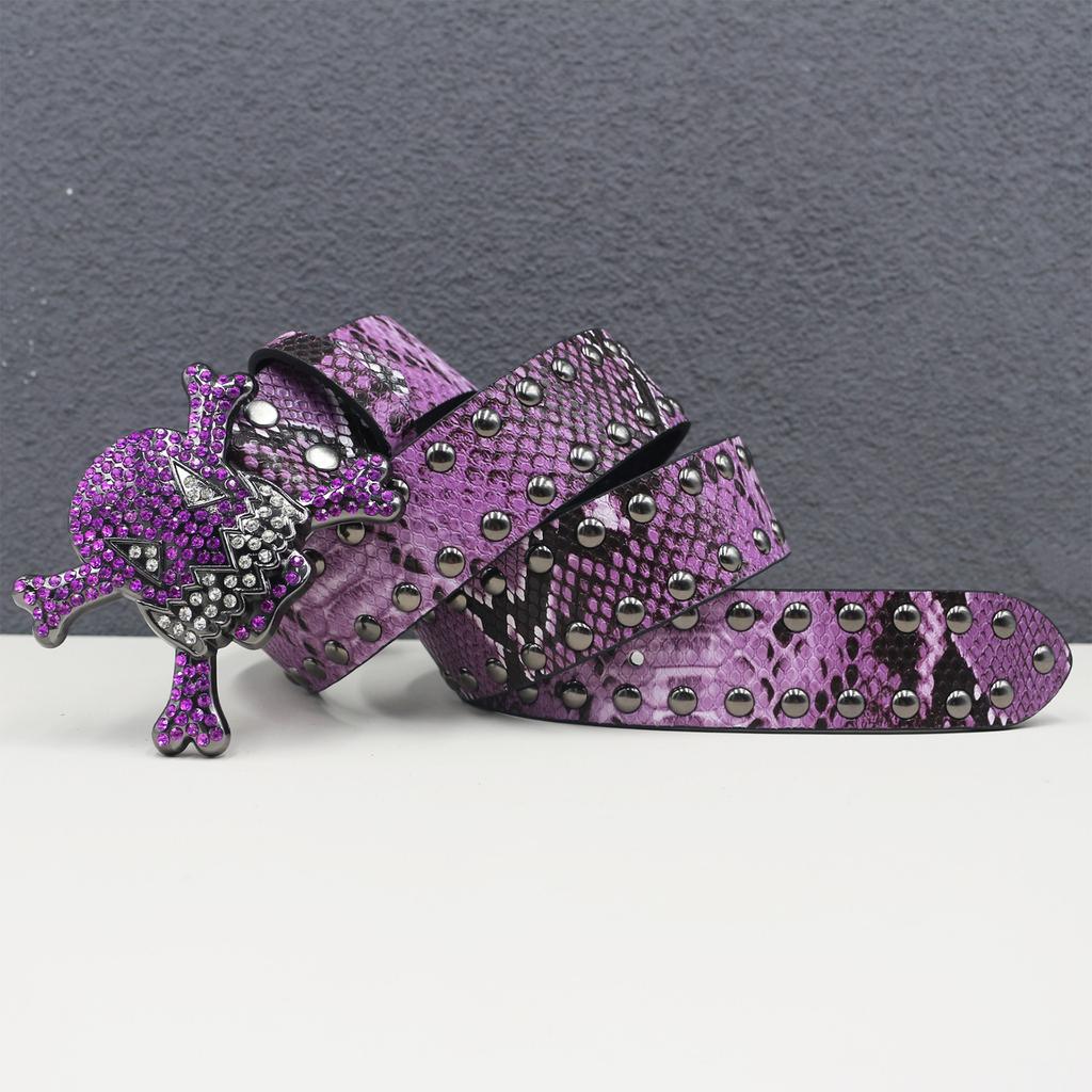 American Rhinestone Skull Belt Rivet Punk Decoration Men and Women Belt Abi Decorative Python Pattern Belt