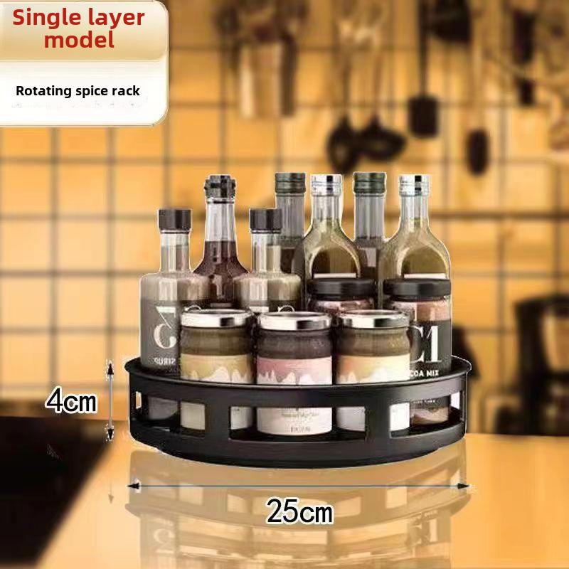Вращающаяся кухонная полка для приправ — многофункциональный угловой органайзер для масла, соли, соуса и уксуса.