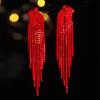 Длинные красные серьги с бахромой для женщин, изысканные универсальные серьги-гвоздики и украшения для ушей.