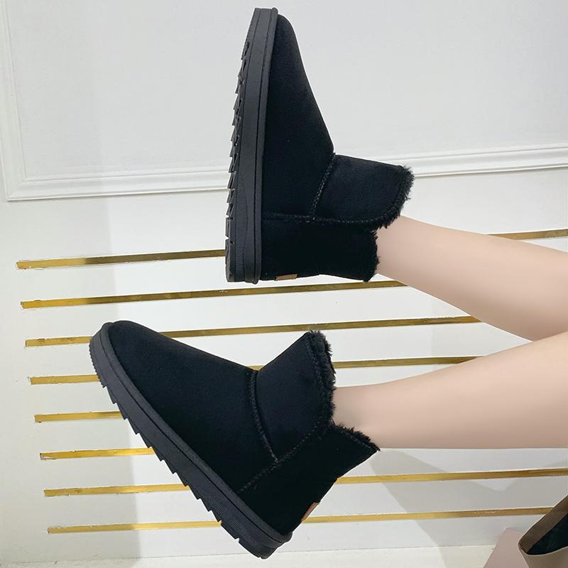 Модные зимние женские ботинки, плоские туфли без застежек для женщин, с круглым носком, на платформе, зимние ботинки, нескользящие, однотонные, женские ботинки по щиколотку