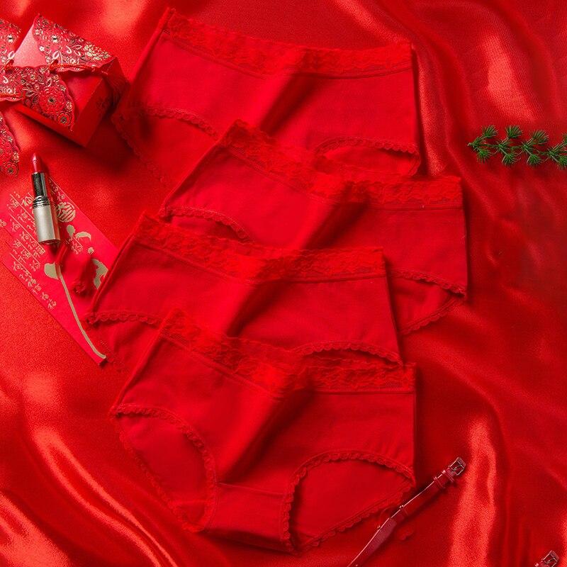 4Pcs/Set Women Panties Cotton Lucky Red Intimates Fashion Underpants Ladies Underwear Briefs