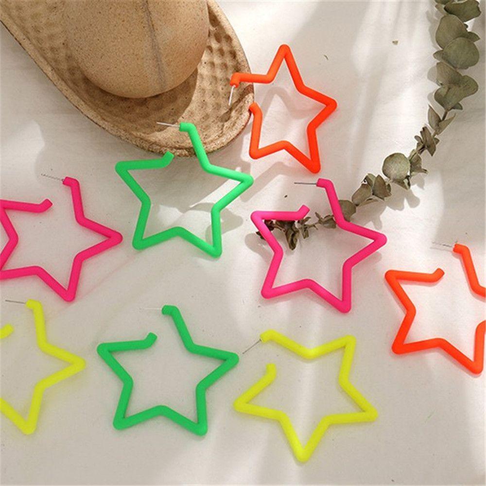 Винтажная Мода Индивидуальность Геометрические Серьги Красочная Звезда Яркая Флуоресценция Серьги-Кольца