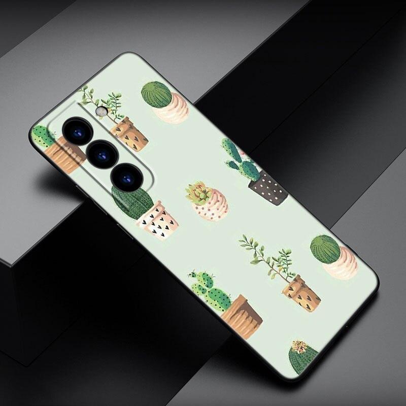 Чехол для телефона с рисунком растения кактуса для Samsung Galaxy S22 Pro S21 S20 FE Ultra S10 Lite S10 S10E S9 S8 Plus, мягкий черный чехол из ТПУ