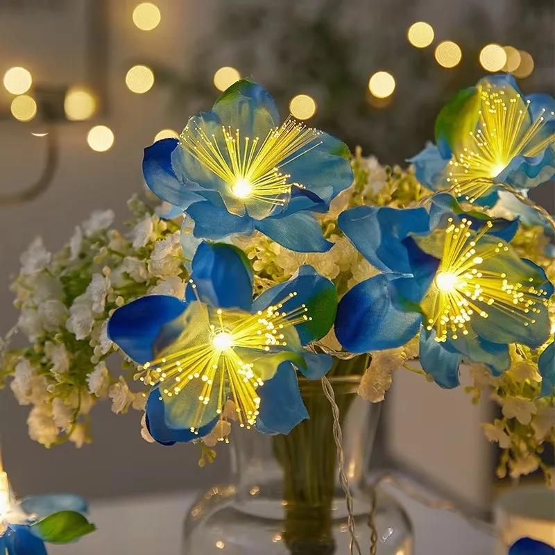 Holiday LED Fairy Lights 2M 3M Battery Operated Optical Fiber Flower Garland Xmas Wedding Party Home Decor Artificial String