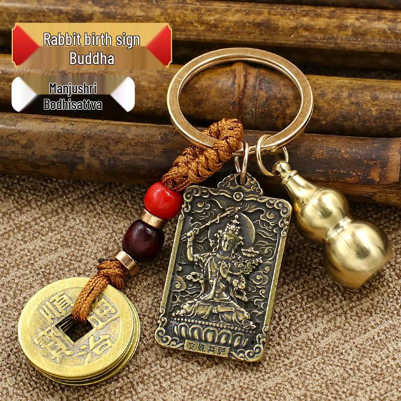 Брелок-амулет из латуни со знаками зодиака: Восемь Богов-Хранителей с подвеской в виде полой медной тыквы-горлянки