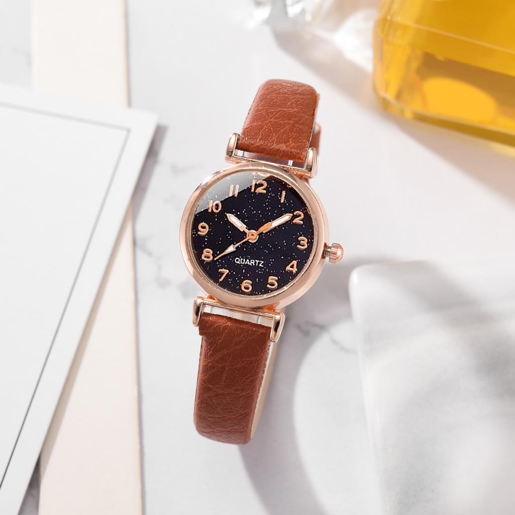 Женские повседневные кожаные часы с ремешком, женские кварцевые наручные часы со звездным небом и круглым циферблатом
