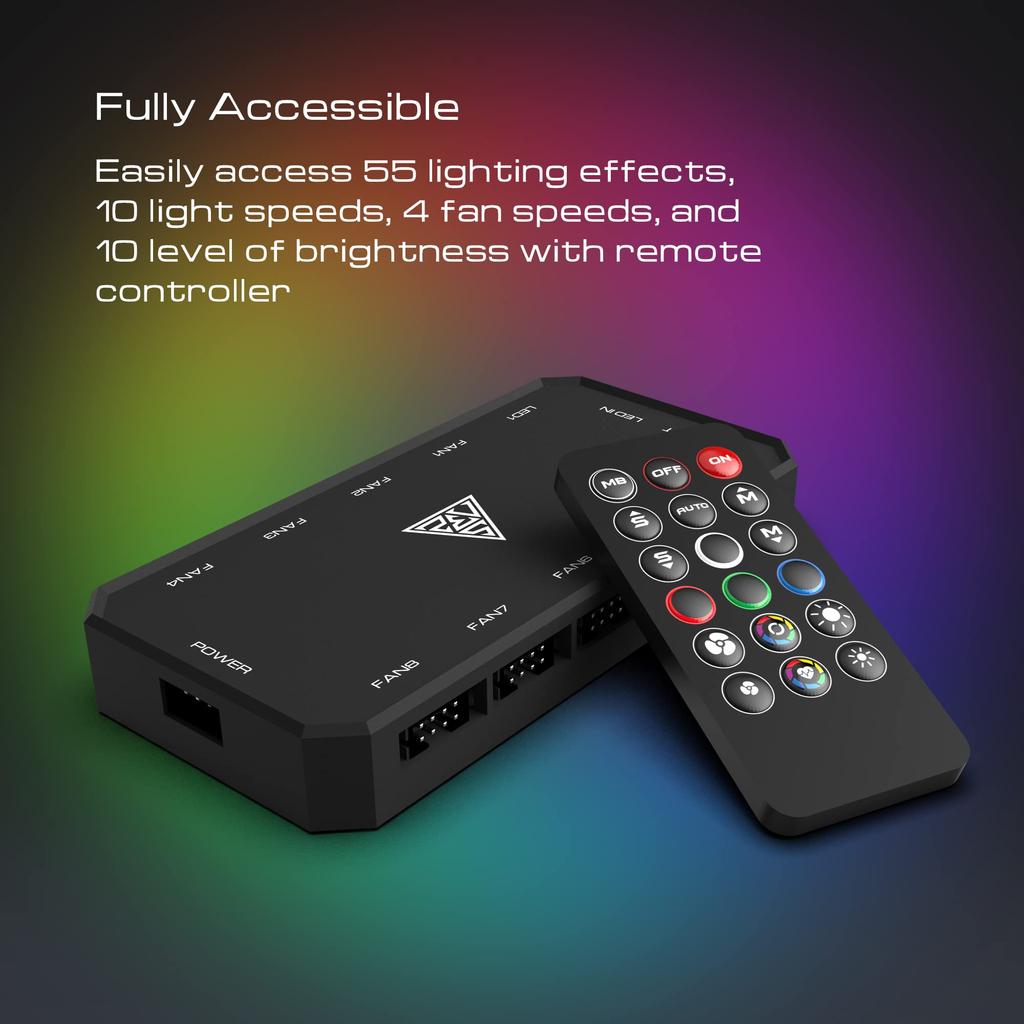 GAMDIAS 120mm ARGB Computer Case Fan 5 Pack Addressable RGB Case Fan Hub with Remote Control Supports Up to 8 Fans 2 Strips Motherboard Sync 56CFM