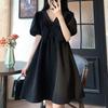 Bow Style Hepburn Style Loose Thin Dress Women's Short-sleeved Dress