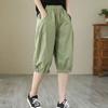 Women Shorts Mid-rise Elastic Waist Knee-Length Pants Solid Color Loose Fit Short Pants Streetwear