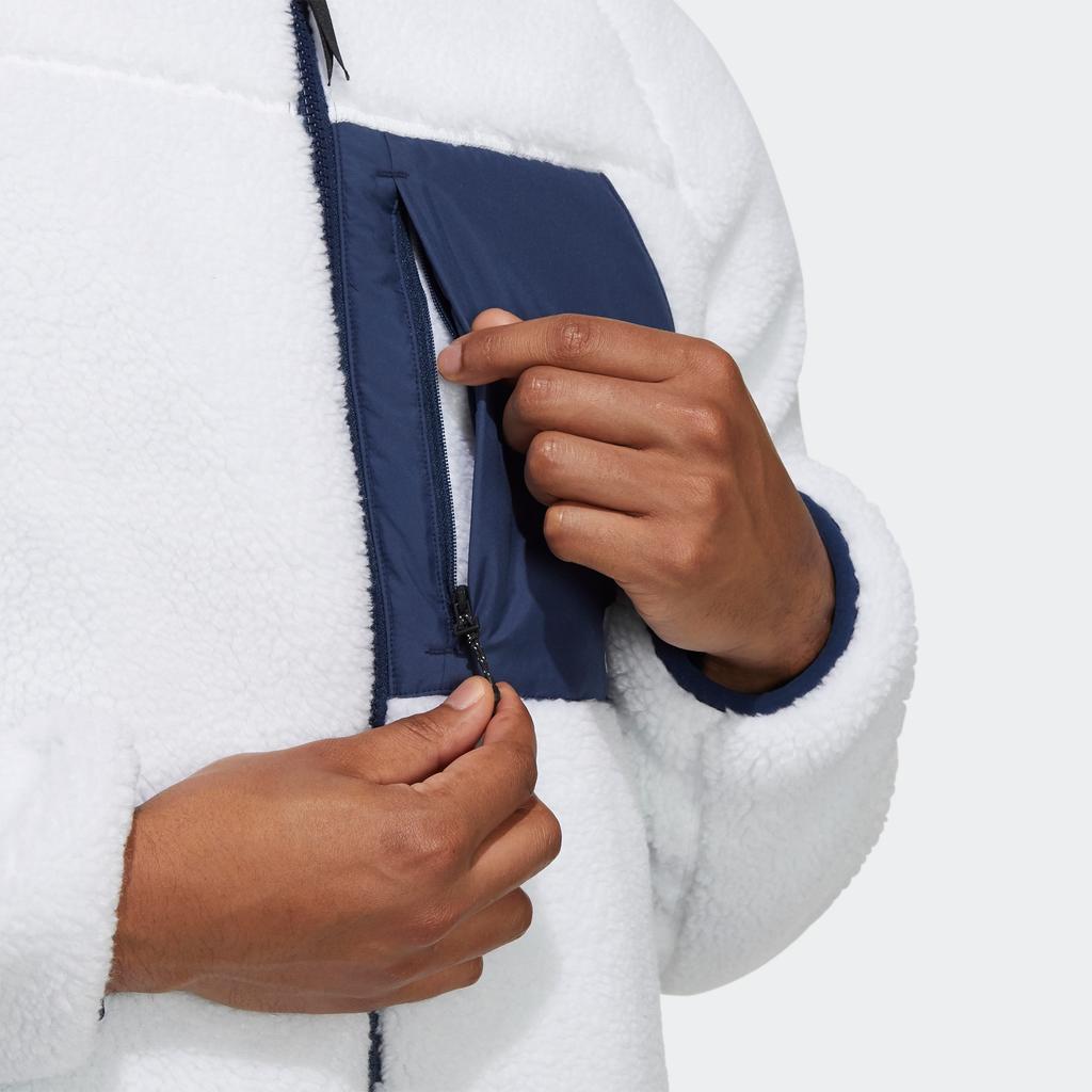 Adidas Двусторонняя куртка из шерпы с контрастным карманом и вышивкой логотипа, верхняя одежда унисекс, белый H23092