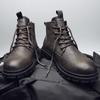 МУЖСКИЕ БОТИЛЬОНЫ Мужские черные кожаные ботильоны на шнуровке Рабочий стиль Прочная нескользящая подошва Ретро Повседневные мотоциклетные ботинки