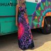 Spring Summer Sleeveless U-Neck Sexy Multi-print Halter Cross High Waist Dress Women
