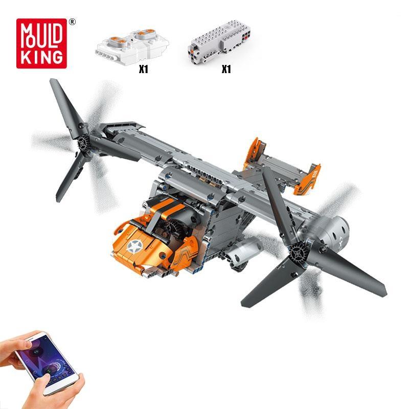 MOULD KING 15043 Technical Building Blocks For Boys RC Car Motorized Boeing Bell V22 Osprey Plane Model MOC-10855 Bricks Kid Toy
