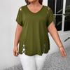 Женская летняя футболка с V-образным вырезом, коротким рукавом, однотонная, свободного кроя, повседневные топы с ажурным перекрестным дизайном
