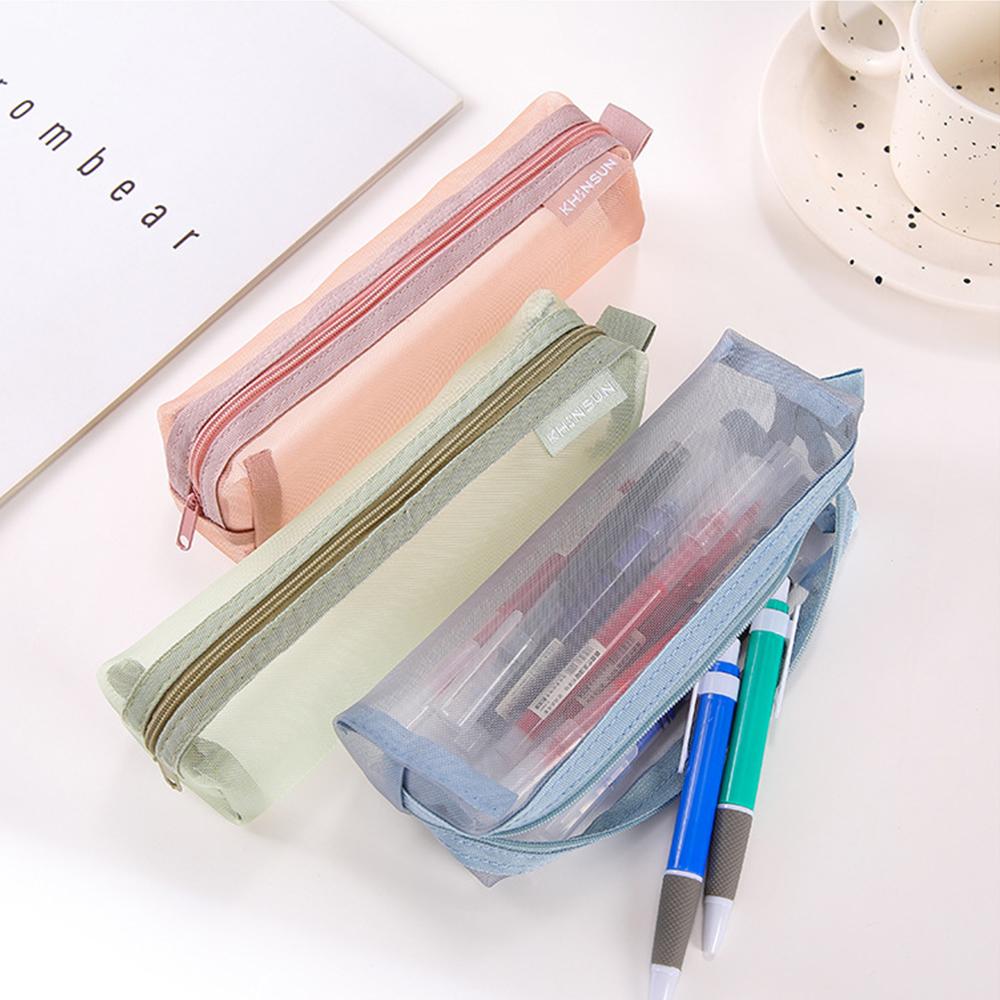 1 Pcs Simple Mesh Transparent Pencil Case Storage Pen Bag Zipper Pouch Portable Mini Cute Stationery Office School Supplies