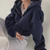 2023 Women's Hooded Solid Color Slim Zipper Sweatshirt: European & American Plus Velvet Fashion for Autumn & Winter