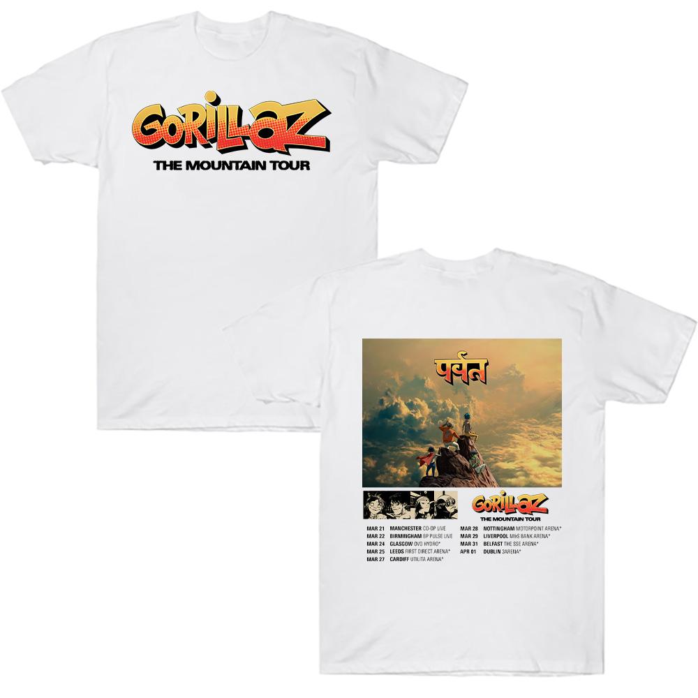 Хлопковые футболки Gorillazs The Mountain Tour Футболка Уличная Музыкальная Группа Панк-рок Y2K Футболка Унисекс Летняя Высокое Качество Повседневная Одежда