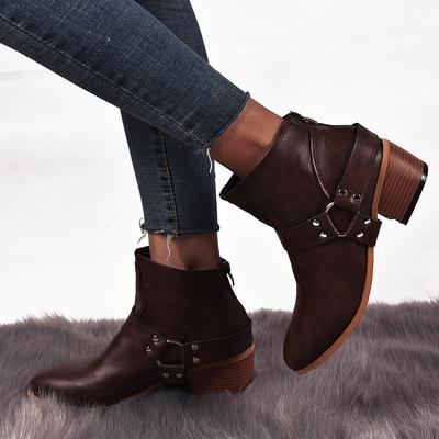 Мода 2019 года, новые повседневные женские осенние ботильоны с круглым носком, средние винтажные короткие ботинки с пряжкой на ремне, зимняя обувь для отдыха, зимние ботинки для женщин