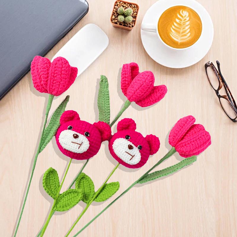 1/2 шт. вязаный крючком цветок тюльпана подарок для друзей вязание букета ручная работа готовый милый розовый медведь креативная ручная вязка