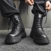 Повседневный модный тренд мужские кожаные ботинки на толстой подошве, уличные рабочие ботинки, осенне-зимние теплые ботинки с высоким верхом 56735-J