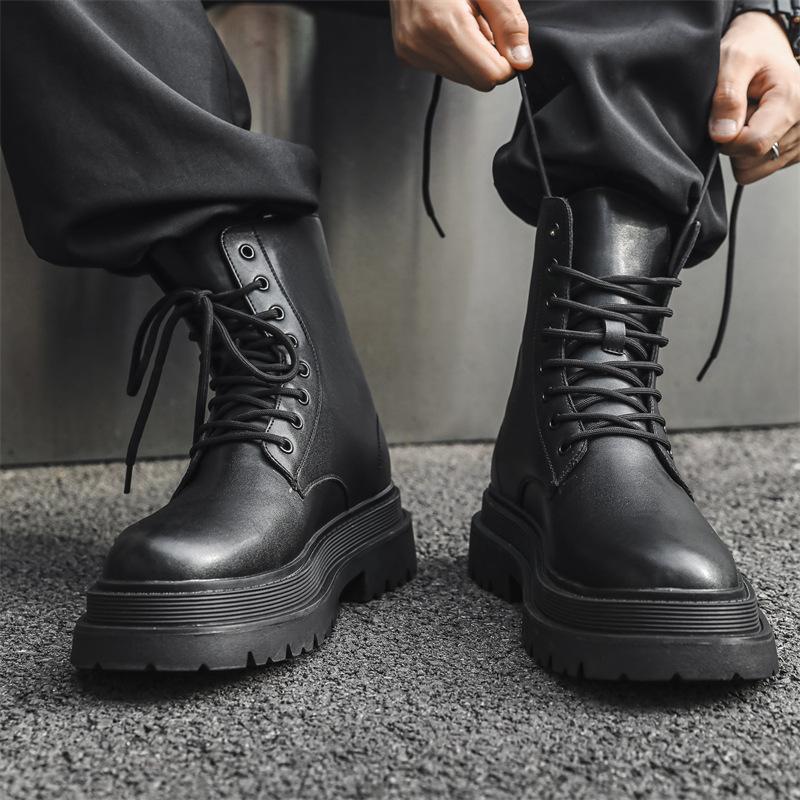Повседневный модный тренд мужские кожаные ботинки на толстой подошве, уличные рабочие ботинки, осенне-зимние теплые ботинки с высоким верхом 56735-J