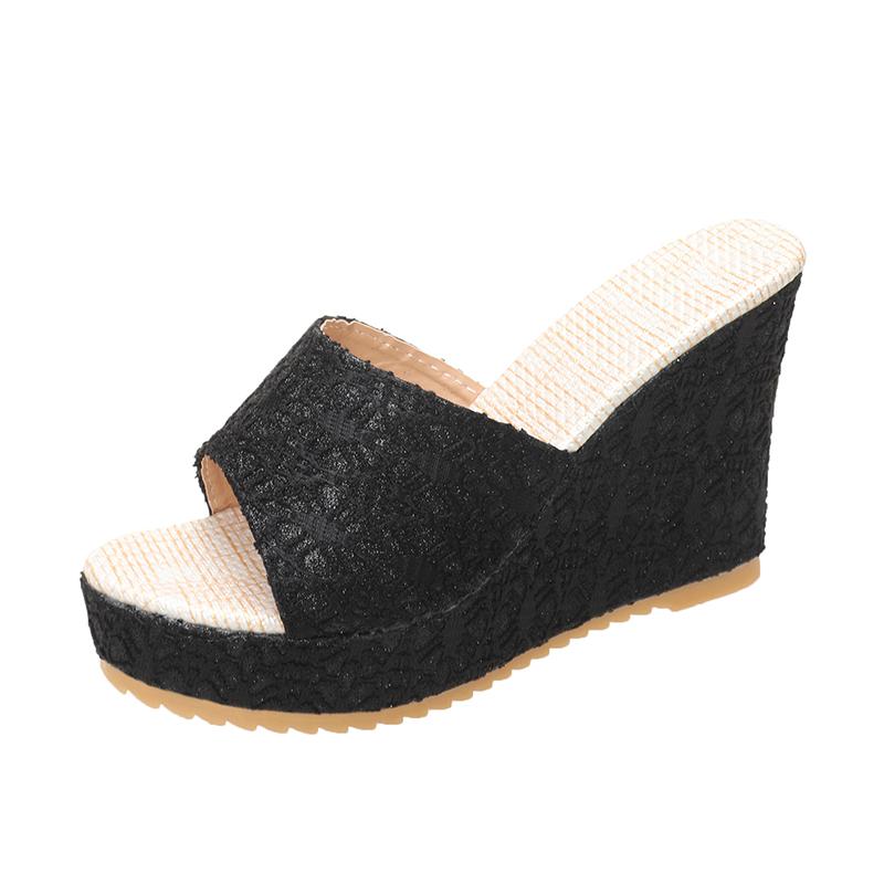 2024 Новые летние высококачественные женские тапочки, модные однотонные туфли с открытым носком, большого размера, на танкетке, женские пляжные туфли на очень высоком каблуке