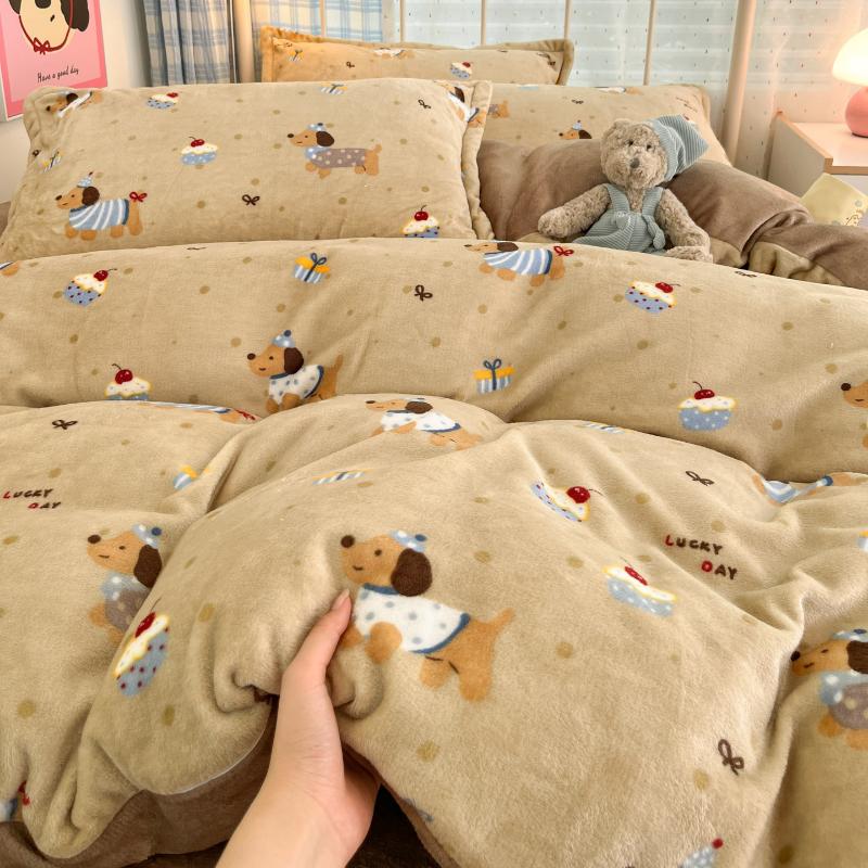 Winter Thickened Milk Fleece Bed Four-piece Set New Coral Fleece Flannel Single Quilt Cover Bed Sheet Three-piece Set Bedding