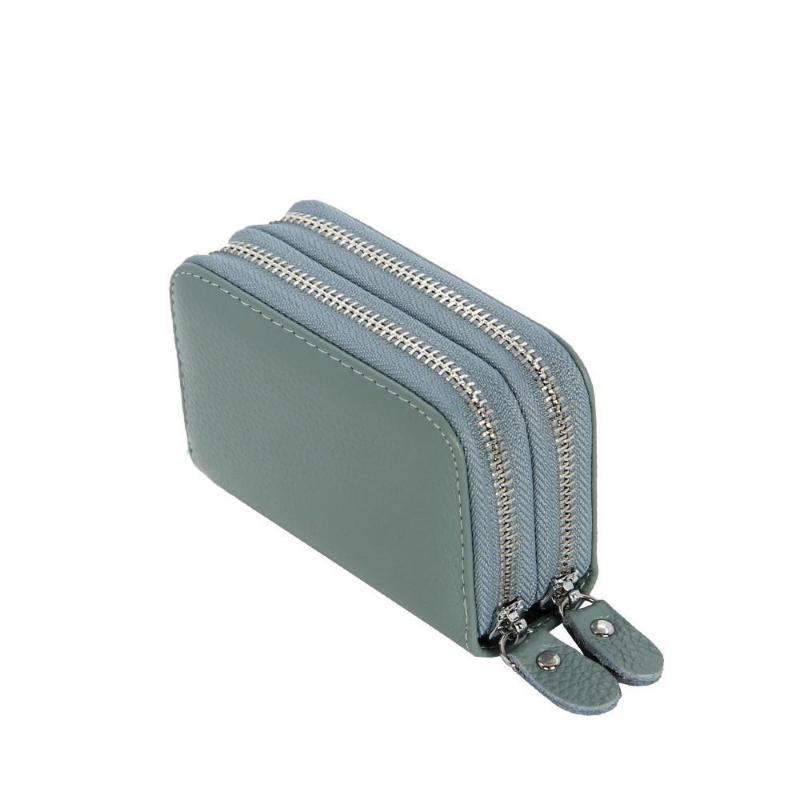 Держатель для карт из цельной воловьей кожи с несколькими отделениями для карт, защитой от сканирования, двойной молнией, унисекс-кошелек для монет и органайзер для карт