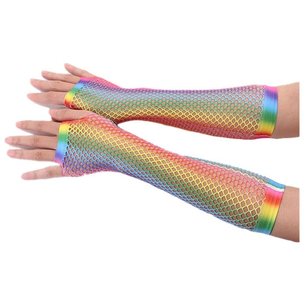 Multicolor Fishnet Gloves Party Party Half Finger Length Fishnet Sexy Punk Gloves