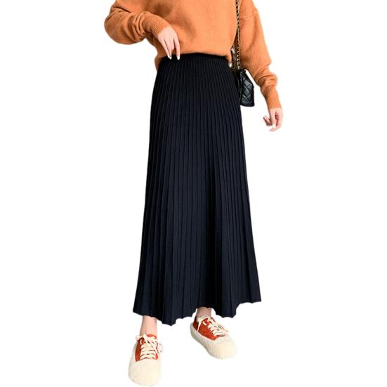 Юбка женская трикотажная Yousheng с высокой талией, однотонная юбка А-силуэта, свободная плиссированная юбка, длинная юбка осень-зима