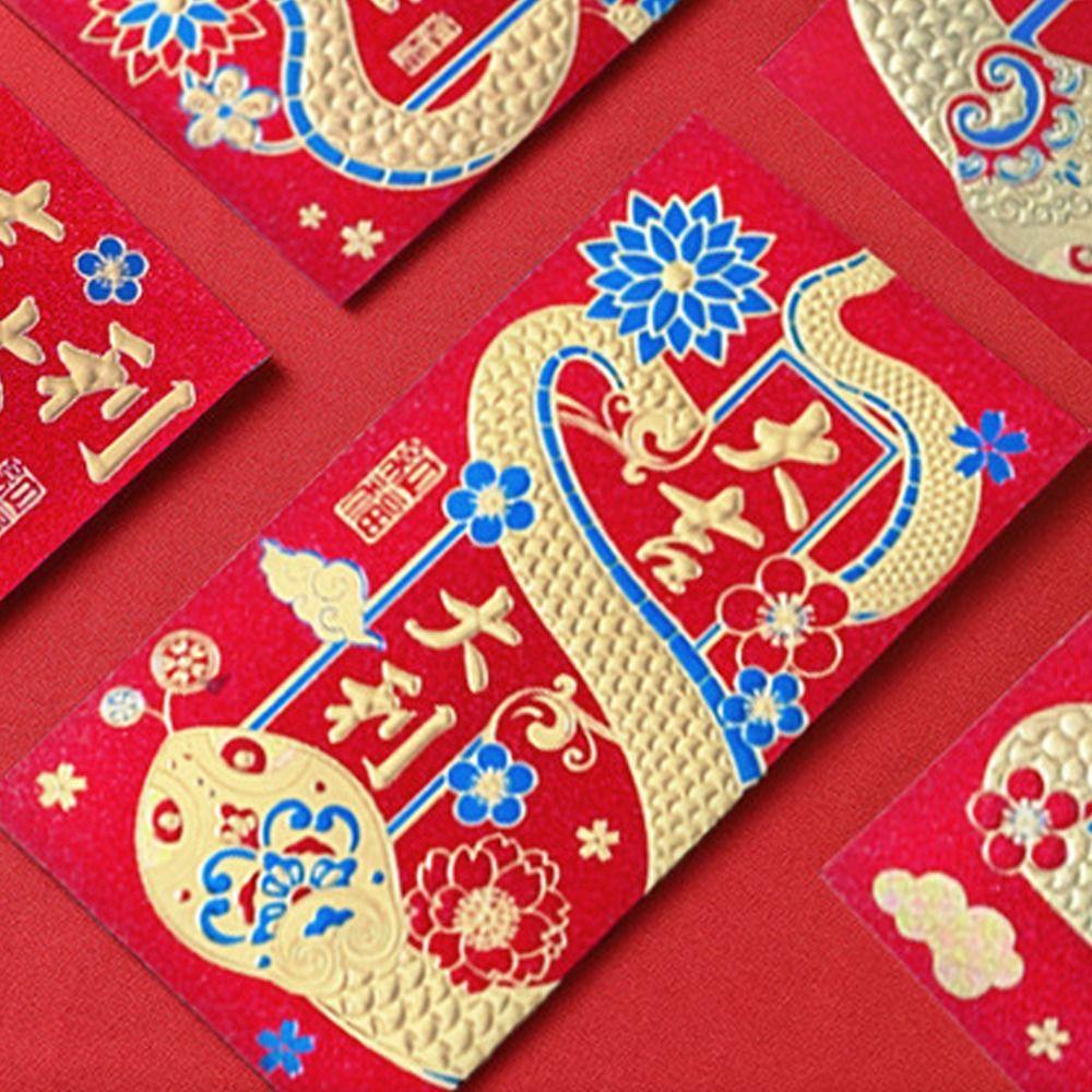 6pcs Blessing 2025 Snake Year Red Pouch Traditional Money Packet Lucky Money Pockets Kids Gift