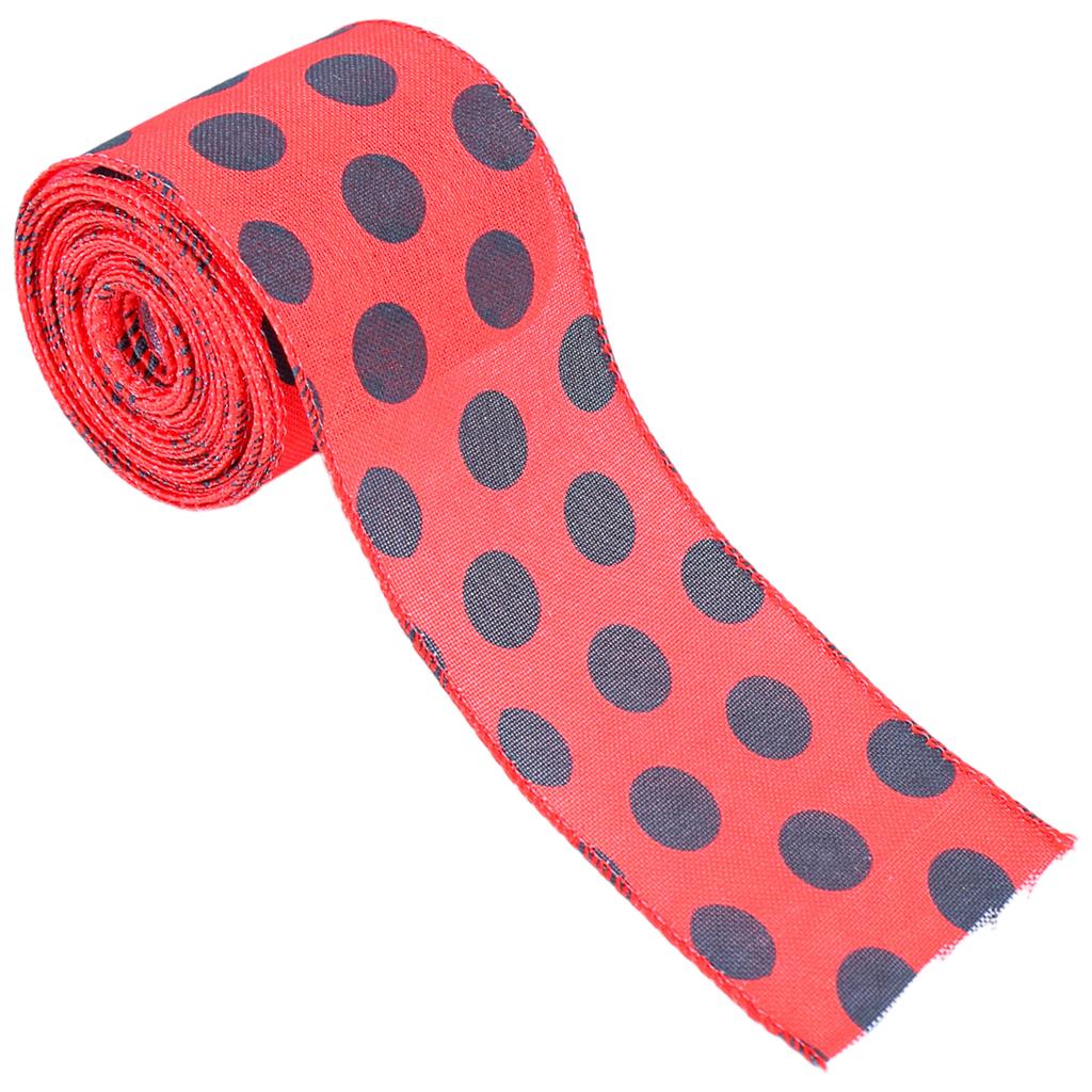 Ленты с божьими коровками 2,5" x 5,5 ярдов Лента для упаковки с проволочной окантовкой в виде божьей коровки Лента с проволочной окантовкой в красный горошек Лента для рукоделия в красный горошек