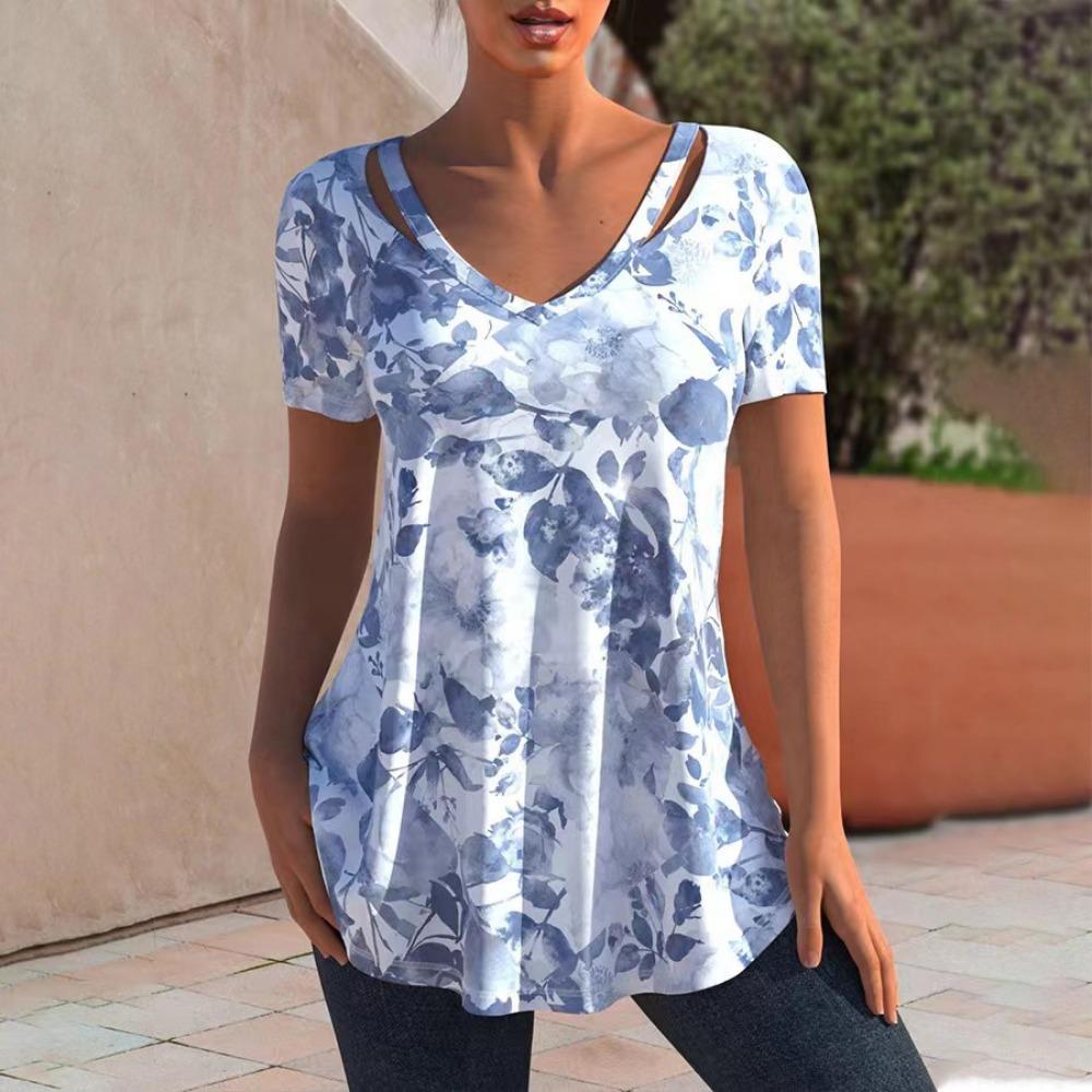 Модные женские рубашки с принтом, винтажные летние футболки с дырками, блузки, топы, свободные повседневные топы с коротким рукавом, размеры S-5XL