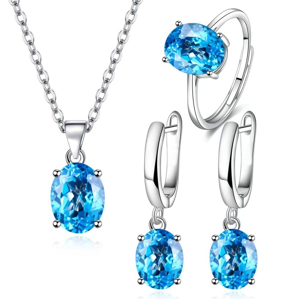 Love Zircon Ear Buckle Women's Ring Heart Pendant Necklace Three-piece Set