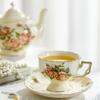 Retro Rose Flower Coffee Cup and Saucer Set- Ceramic Teapot and Tea Cup with Gold Trim, Suitable for Tea Party Gifts ( 2 Cup and 1 Teapot)