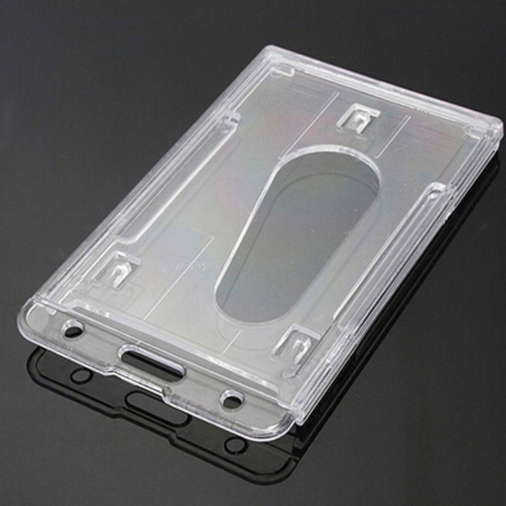 10x6cm Hard Vertical Badge Holder Transparent Clear Double Card ID Case